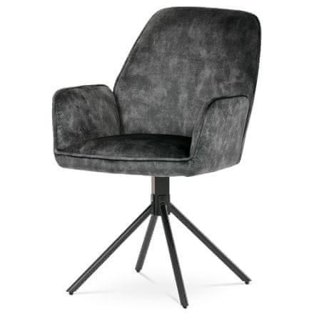 Autronic Moderní jídelní židle Židle jídelní a konferenční, černá látka v dekoru žíhaného sametu, kovové černé nohy (HC-511 BK4)